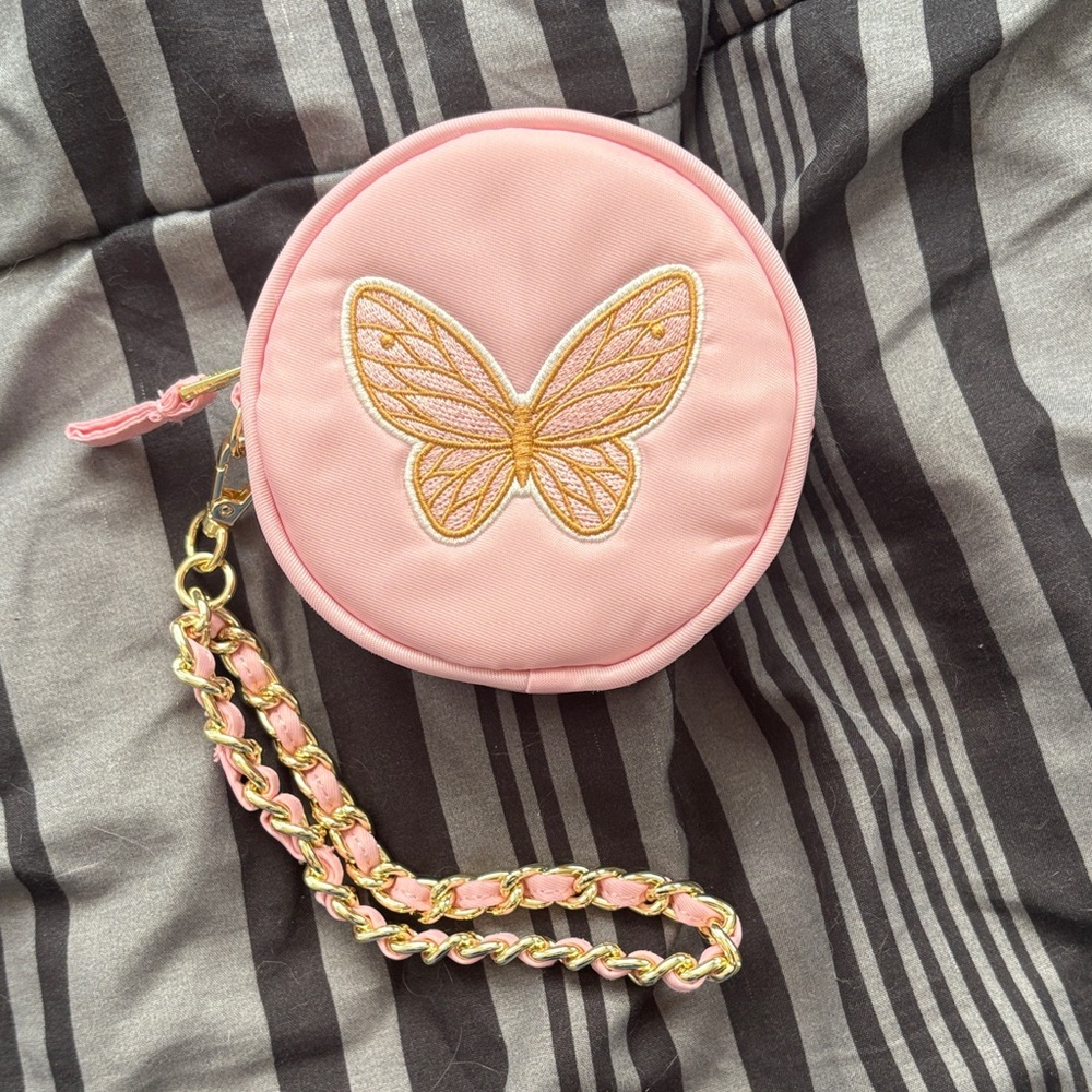 Wicked Pink Round Butterfly Wristlet Coin Purse by Lug